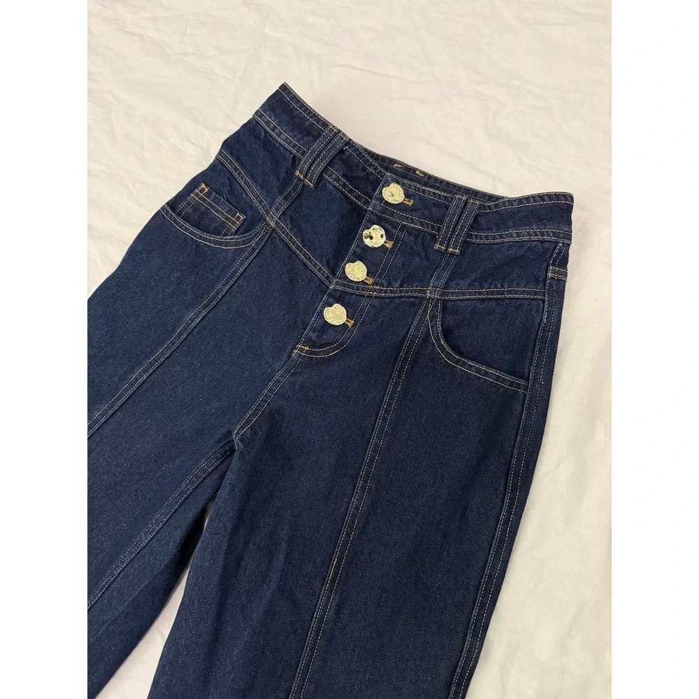 Commense Womens High Waisted Wide Leg Jeans Dark Wash Retro Y2K Style Size XS